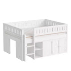 Lit mezzanine Whisen de taille standard avec armoire de rangement et tableau noir, peu encombrant et élégant