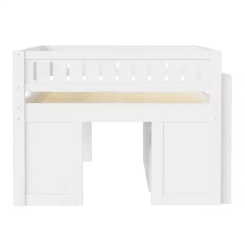 Lit mezzanine Whisen de taille standard avec armoire de rangement et tableau noir, peu encombrant et élégant