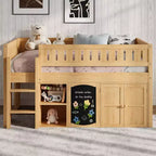 Lit mezzanine Whisen de taille standard avec armoire de rangement et tableau noir, peu encombrant et élégant