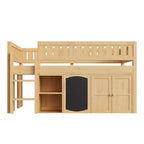 Lit mezzanine Whisen de taille standard avec armoire de rangement et tableau noir, peu encombrant et élégant