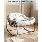 Fauteuil à bascule Papasan d'extérieur, chaise longue en osier surdimensionnée avec coussin et cadre en métal, fauteuil à bascule en rotin pour balcon, jardin, porche, chambre à coucher