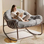 Fauteuil à bascule Papasan d'extérieur, chaise longue en osier surdimensionnée avec coussin et cadre en métal, fauteuil à bascule en rotin pour balcon, jardin, porche, chambre à coucher