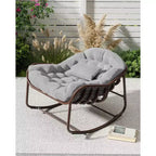 Fauteuil à bascule Papasan d'extérieur, chaise longue en osier surdimensionnée avec coussin et cadre en métal, fauteuil à bascule en rotin pour balcon, jardin, porche, chambre à coucher