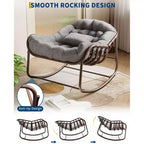 Fauteuil à bascule Papasan d'extérieur, chaise longue en osier surdimensionnée avec coussin et cadre en métal, fauteuil à bascule en rotin pour balcon, jardin, porche, chambre à coucher