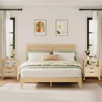COZONY Lot de 2 tables de chevet, tables de nuit en rotin avec tiroirs et étagère de rangement, tables d'appoint étroites de style ferme pour chambre à coucher