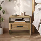 LuxenHome Small Night Stand with Drawer, 15.7 H Light Oak Bedside Table for Bedroom, Living Room Brown