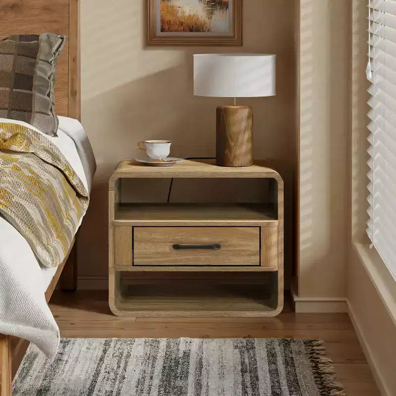 Table de chevet LuxenHome avec tiroir, 39,9 cm de haut, Chêne clair, Table d'appoint pour chambre à coucher, salon, marron
