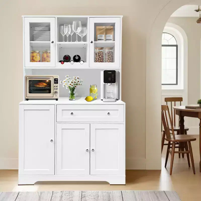 Armoire de cuisine haute de 172,7 cm, meuble moderne blanc avec portes, casiers à vin, étagères de porte, tiroirs de rangement pour salle à manger ou salon