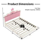 Lit princesse double/grand avec tête de lit couronne, cadre de lit plateforme en cuir PU rose pour chambre d'enfant