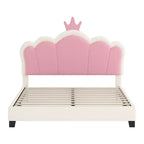 Lit princesse double/grand avec tête de lit couronne, cadre de lit plateforme en cuir PU rose pour chambre d'enfant