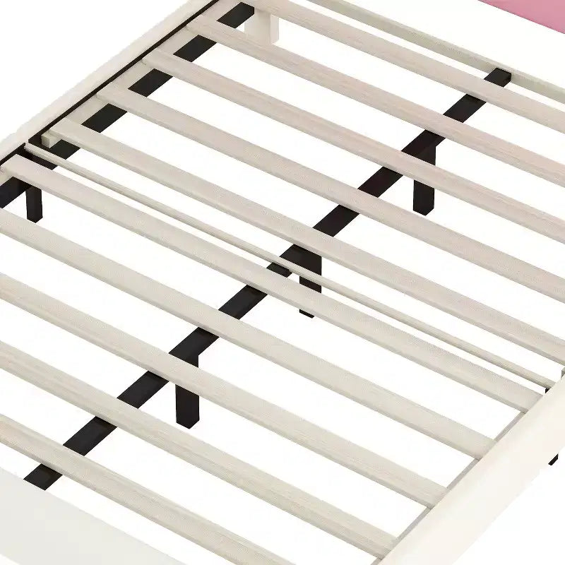 Lit princesse double/grand avec tête de lit couronne, cadre de lit plateforme en cuir PU rose pour chambre d'enfant