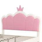 Lit princesse double/grand avec tête de lit couronne, cadre de lit plateforme en cuir PU rose pour chambre d'enfant