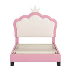 Lit princesse double/grand avec tête de lit couronne, cadre de lit plateforme en cuir PU rose pour chambre d'enfant
