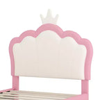Lit princesse double/grand avec tête de lit couronne, cadre de lit plateforme en cuir PU rose pour chambre d'enfant