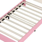 Lit princesse double/grand avec tête de lit couronne, cadre de lit plateforme en cuir PU rose pour chambre d'enfant