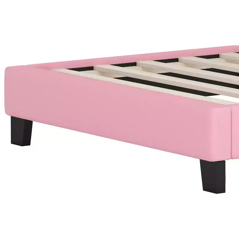 Lit princesse double/grand avec tête de lit couronne, cadre de lit plateforme en cuir PU rose pour chambre d'enfant