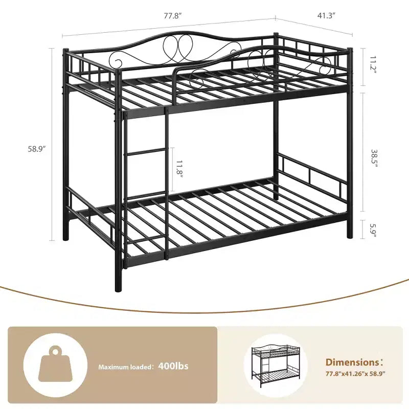 Lits superposés jumeaux, lits superposés jumeaux avec échelle et garde-corps pleine longueur, capacité de poids robuste de 181 kg, peu encombrants, pas besoin de sommier tapissier