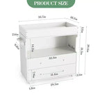 Table à langer en bois, commode à langer avec 2 tiroirs et étagères, station à langer multifonctionnelle pour chambre, chambre d'enfant, crèche