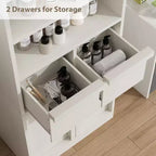 Meuble haut de salle de bain, meuble de rangement au sol avec portes et 2 tiroirs, meuble de rangement de salle de bain autonome de 130 cm de hauteur pour salle de bain, salon, cuisine