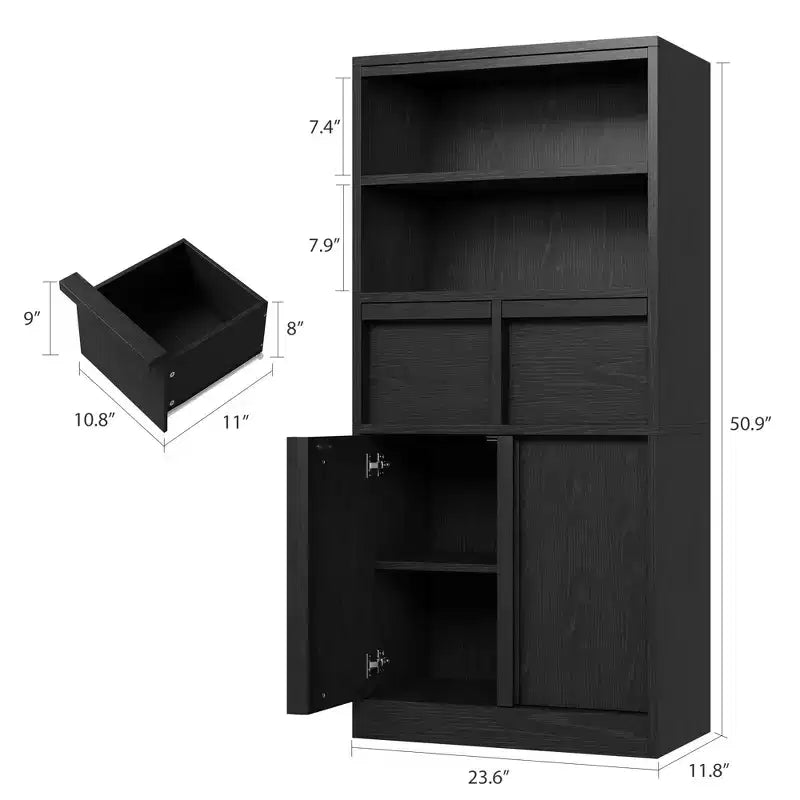 Meuble haut de salle de bain, meuble de rangement au sol avec portes et 2 tiroirs, meuble de rangement de salle de bain autonome de 130 cm de hauteur pour salle de bain, salon, cuisine