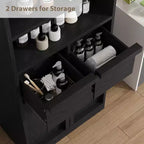 Meuble haut de salle de bain, meuble de rangement au sol avec portes et 2 tiroirs, meuble de rangement de salle de bain autonome de 130 cm de hauteur pour salle de bain, salon, cuisine