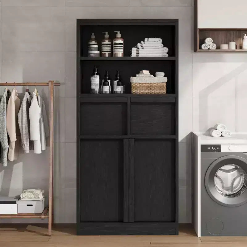 Tall Bathroom Cabinet, Floor Storage Cabinet with Doors & 2 Drawers, 51 H Bathroom Organizer Cabinet Freestanding for Bathroom, Living Room, Kitchen