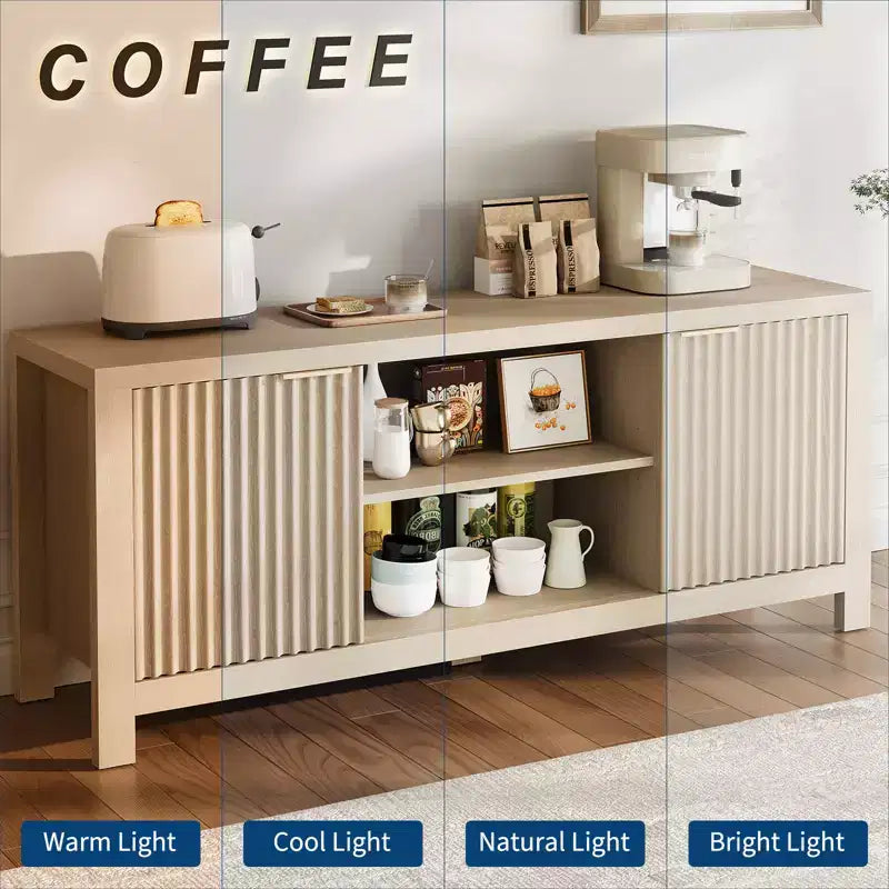Meuble TV cannelé pour téléviseur de 65 pouces, console moderne avec étagères ouvertes, meuble de divertissement robuste, pour salon, chambre à coucher