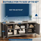Meuble TV cannelé pour téléviseur de 65 pouces, console moderne avec étagères ouvertes, meuble de divertissement robuste, pour salon, chambre à coucher