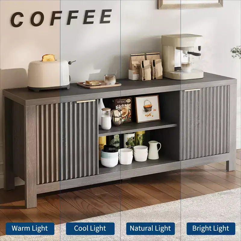 Meuble TV cannelé pour téléviseur de 65 pouces, console moderne avec étagères ouvertes, meuble de divertissement robuste, pour salon, chambre à coucher