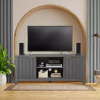 Meuble TV cannelé pour téléviseur de 65 pouces, console moderne avec étagères ouvertes, meuble de divertissement robuste, pour salon, chambre à coucher