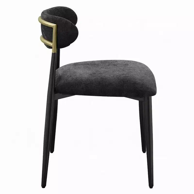 Lot de 2 chaises de salle à manger Royal Hampton, en chenille noire, incurvées, pieds en métal