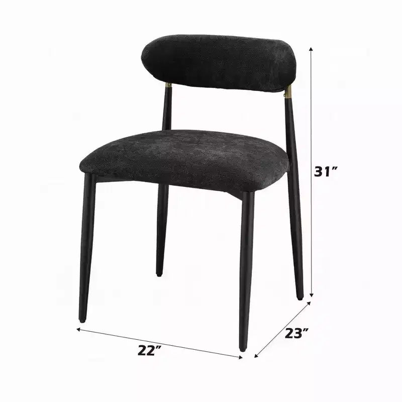 Lot de 2 chaises de salle à manger Royal Hampton, en chenille noire, incurvées, pieds en métal