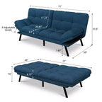 Canapé-Lit Futon Convertible Dyonery 71, Canapé Futon Moderne en Mousse à Mémoire de Forme avec Coussin Amovible, Dossier et Accoudoirs Réglables