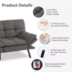 Canapé-Lit Futon Convertible Dyonery 71, Canapé Futon Moderne en Mousse à Mémoire de Forme avec Coussin Amovible, Dossier et Accoudoirs Réglables