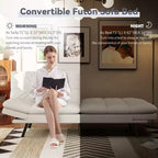 Canapé-Lit Futon Convertible Dyonery 71, Canapé Futon Moderne en Mousse à Mémoire de Forme avec Coussin Amovible, Dossier et Accoudoirs Réglables