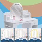 Coiffeuse pour fille avec lumières, Ensemble table et chaise de coiffeuse pour enfants pour princesse, Bureau de coiffeuse pour tout-petits avec étagère ouverte, Armoire de rangement et étagères latérales