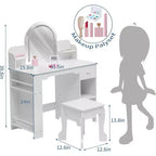 Coiffeuse pour fille avec lumières, Ensemble table et chaise de coiffeuse pour enfants pour princesse, Bureau de coiffeuse pour tout-petits avec étagère ouverte, Armoire de rangement et étagères latérales