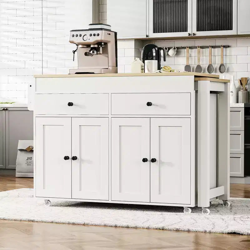 Îlot de cuisine et chariot de rangement Whisen 74.5 avec table à manger extensible, étagère à épices et 2 tiroirs
