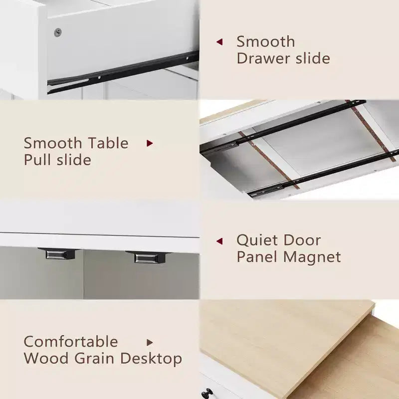 Îlot de cuisine et chariot de rangement Whisen 74.5 avec table à manger extensible, étagère à épices et 2 tiroirs