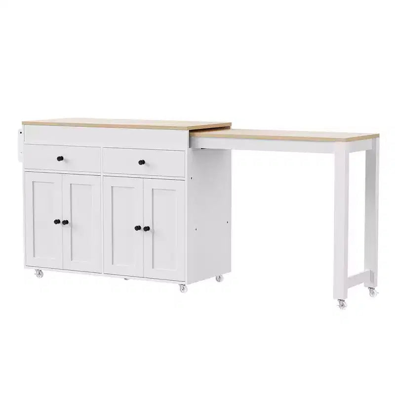 Îlot de cuisine et chariot de rangement Whisen 74.5 avec table à manger extensible, étagère à épices et 2 tiroirs