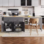 Îlot de cuisine et chariot de rangement Whisen 74.5 avec table à manger extensible, étagère à épices et 2 tiroirs