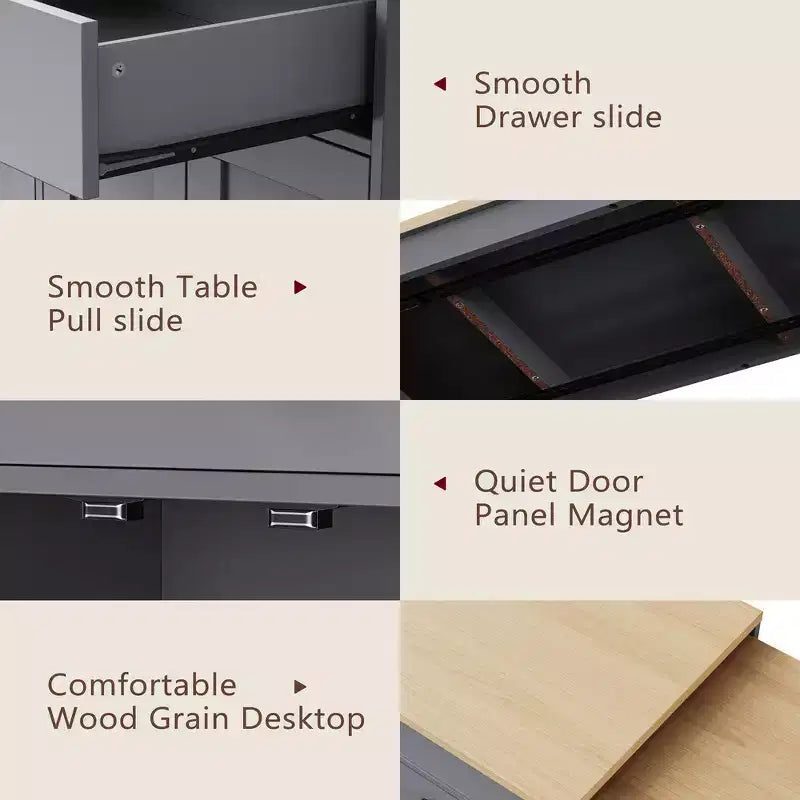 Îlot de cuisine et chariot de rangement Whisen 74.5 avec table à manger extensible, étagère à épices et 2 tiroirs