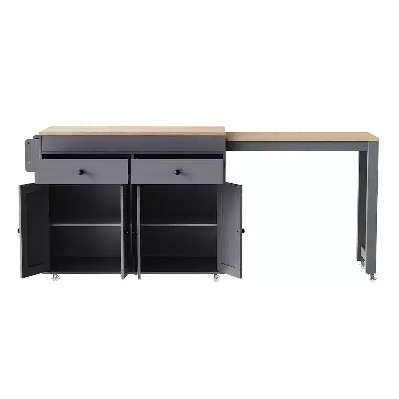 Îlot de cuisine et chariot de rangement Whisen 74.5 avec table à manger extensible, étagère à épices et 2 tiroirs
