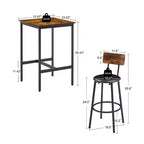 Okak Ensemble de Table et 2 Tabourets de Bar Industriels Hauteur Bar pour Cuisine, Salle à Manger, Ensemble Bistrot en Métal et Bois pour Petit-Déjeuner