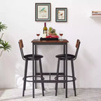 Okak Ensemble de Table et 2 Tabourets de Bar Industriels Hauteur Bar pour Cuisine, Salle à Manger, Ensemble Bistrot en Métal et Bois pour Petit-Déjeuner