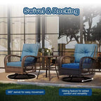 Ensemble de 3 chaises de patio pivotantes et berçantes, ensemble de bistro en osier pour terrasse, 2 fauteuils à bascule et table d'appoint, coussins épais, pour véranda, jardin ou cour arrière