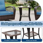 Ensemble de 3 chaises de patio pivotantes et berçantes, ensemble de bistro en osier pour terrasse, 2 fauteuils à bascule et table d'appoint, coussins épais, pour véranda, jardin ou cour arrière