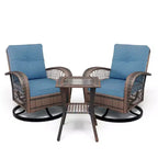 3-Piece Swivel Rocking Patio Chairs Set, Wicker Patio Bistro Set, 2 Glider Chairs & Side Table, Thickened Cushions, for Porch, Backyard, Garden
