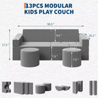 Ensemble de canapé pour enfants, ensemble de canapé de jeu modulaire 13 pièces pour enfants avec housses de canapé en velours amovibles et lavables et canapé de sol convertible en mousse.