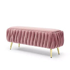 Banc de rangement, banc d'entrée, banc de bout de lit, ottoman, banc de chambre en velours capitonné avec pieds dorés 40 Noir